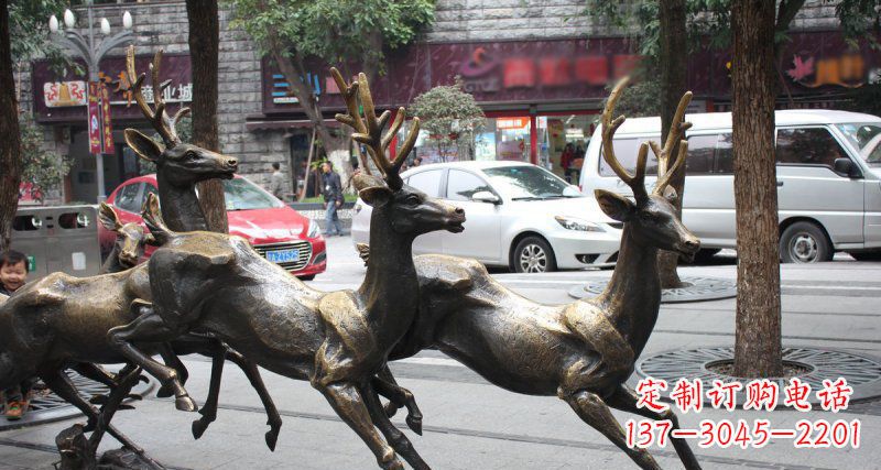 四川奔跑的梅花鹿街边景观铜雕