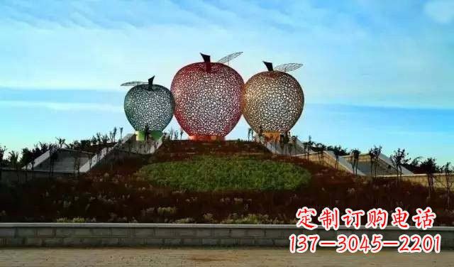 四川不锈钢城市彩色镂空苹果雕塑