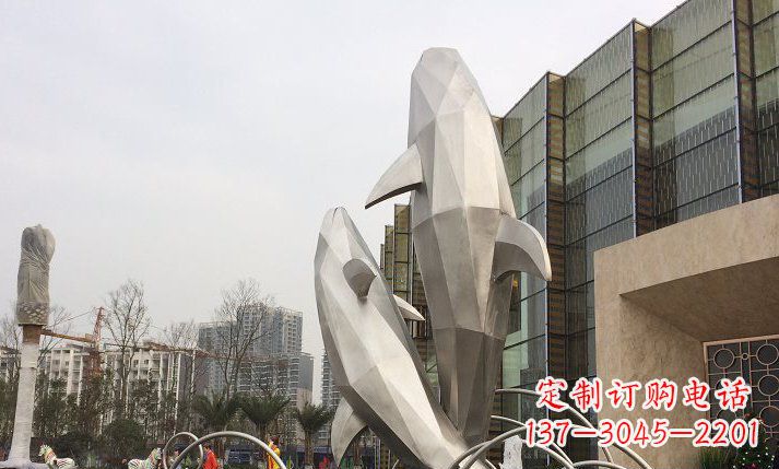 四川不锈钢海豚喷泉雕塑精美的海洋之美