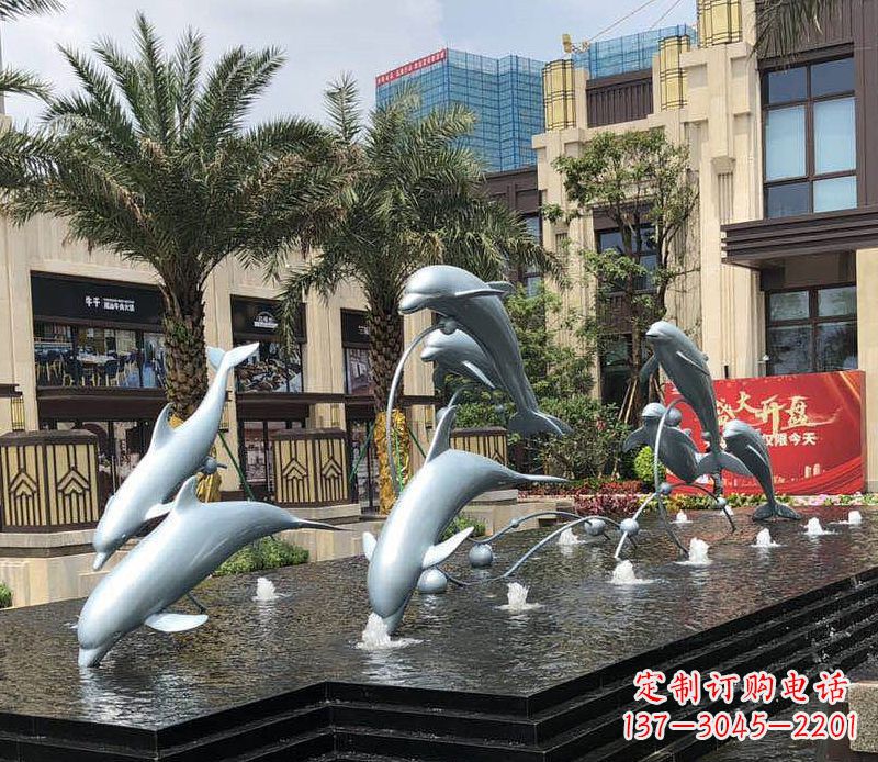 四川不锈钢海豚跳跃喷泉雕塑美丽的艺术装置