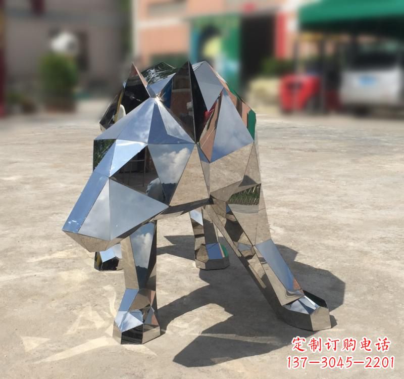 四川不锈钢园林动物几何狼雕塑