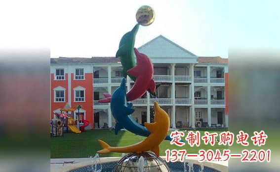 四川彩色不锈钢海豚雕塑海洋动物景观标识