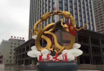 四川精美的双龙戏珠不锈钢雕塑