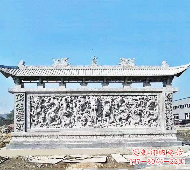 四川精美大理石九龙壁雕塑
