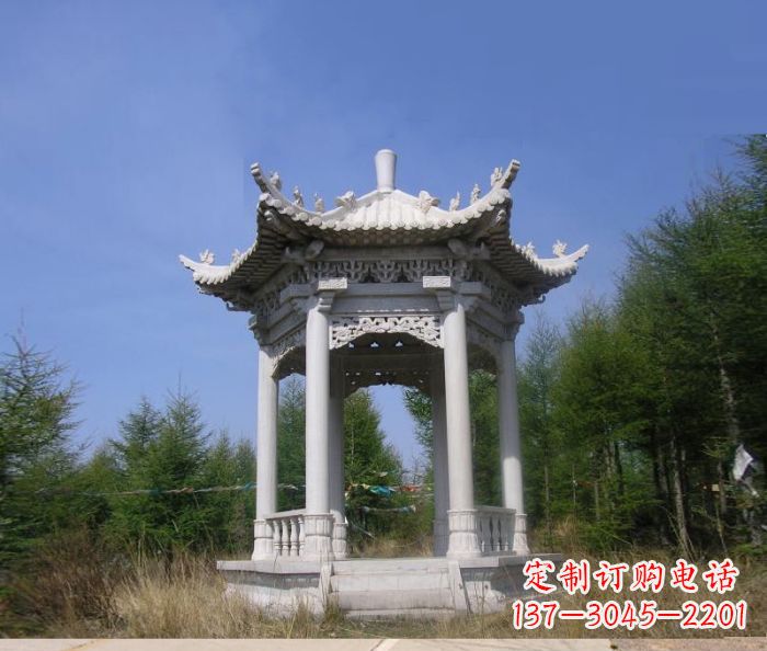 四川精美大理石六角石凉亭雕塑