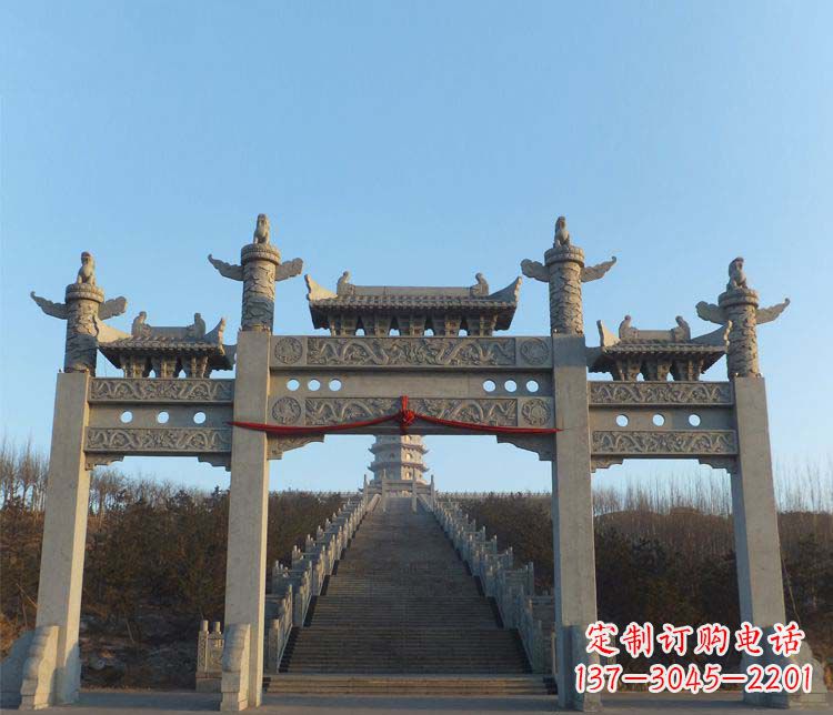 四川精美大理石三门牌坊雕塑