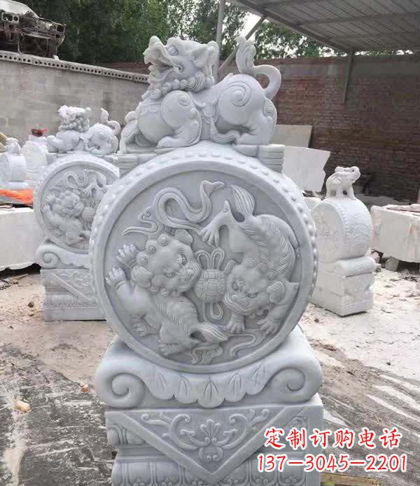 四川大理石狮子抱鼓石雕塑