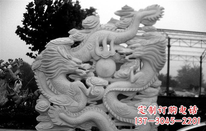 四川精美大理石双龙雕塑