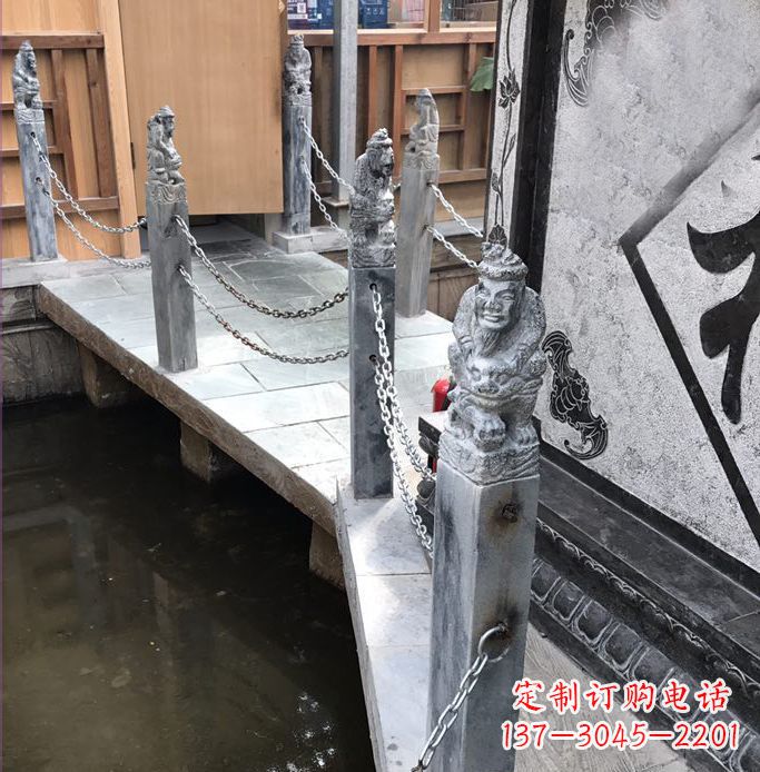 四川典雅传统的仿古胡人拴马石栏杆雕塑