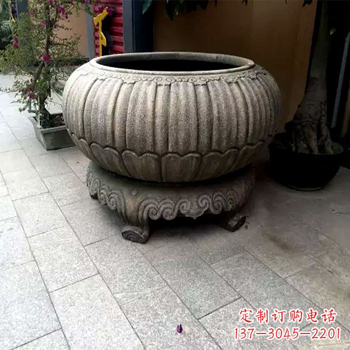 四川精美仿古石雕花盆雕塑