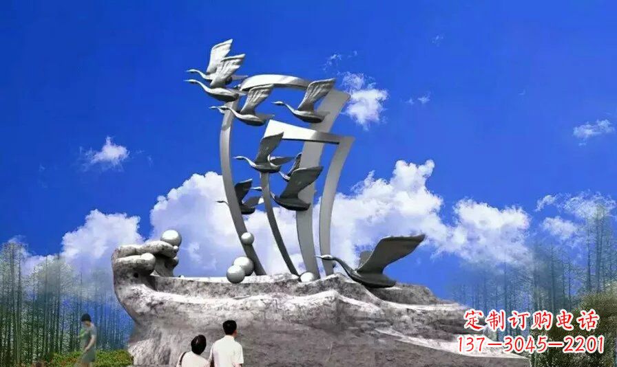 四川艺术家手工制作的不锈钢飞翔天鹅雕塑