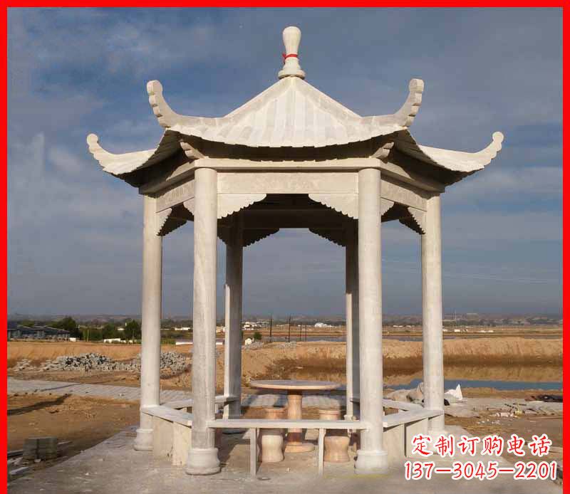 四川公园大理石六角石雕凉亭 (2)