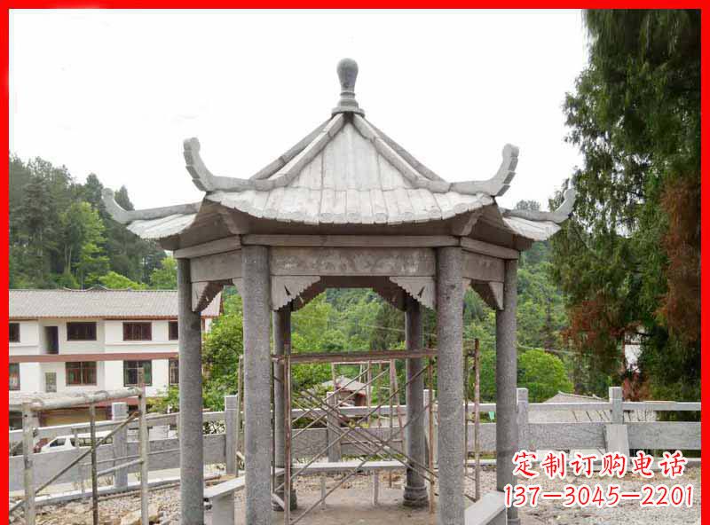 四川精美大理石六角石凉亭雕塑