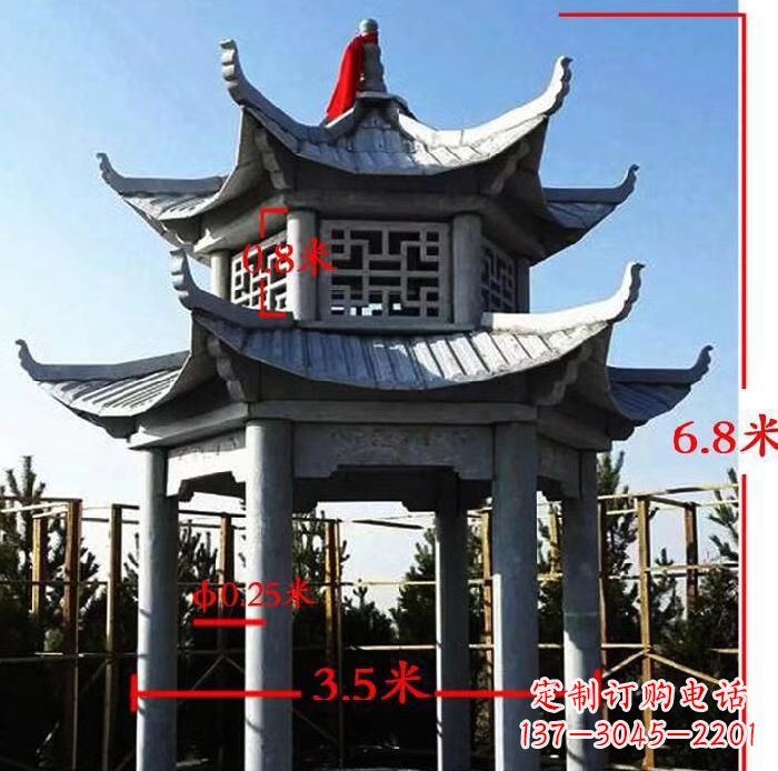 四川杰出的大理石六角石双层凉亭雕塑