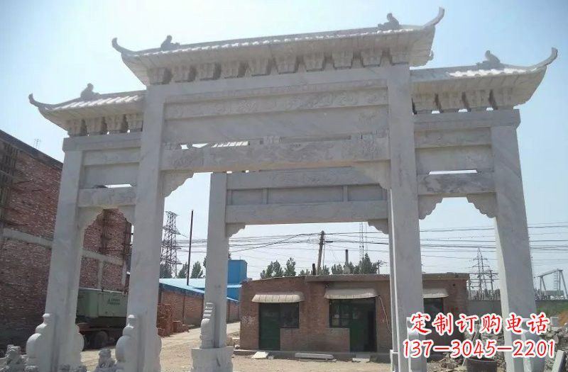 四川公园汉白玉三门牌坊石雕