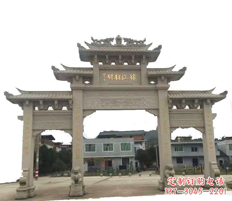 四川三门牌坊仿古石雕,雕刻精美传承传统