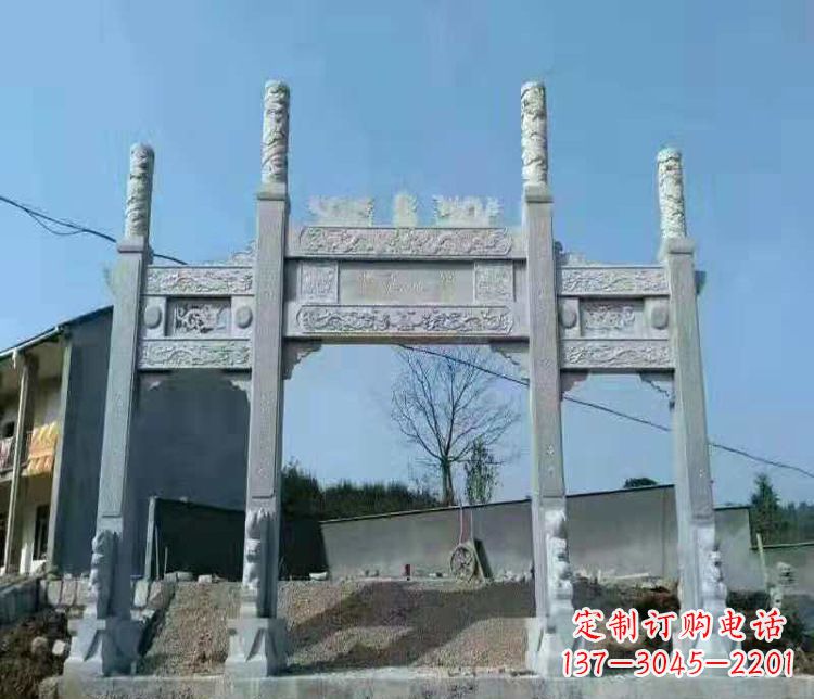 四川三门仿古牌坊石雕,精致雕刻典雅之美