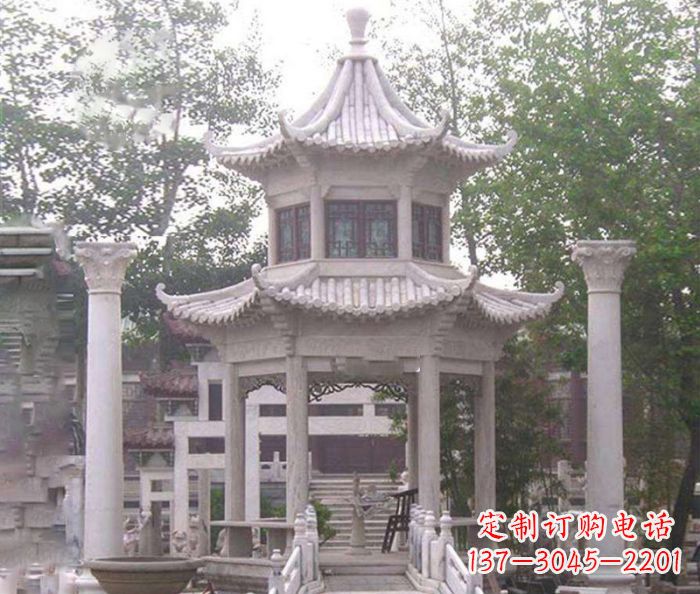四川双层仿古凉亭石雕 (3)