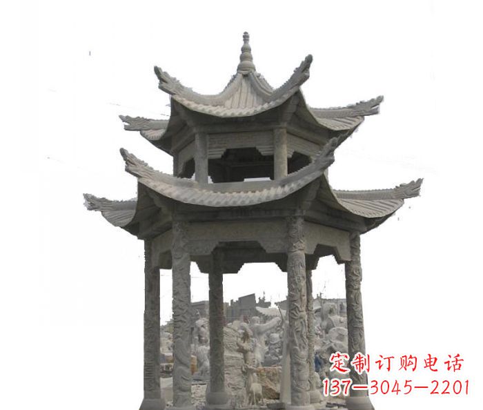四川双层仿古石雕凉亭 (2)