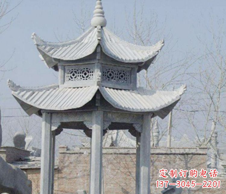四川双层仿古六角凉亭石雕