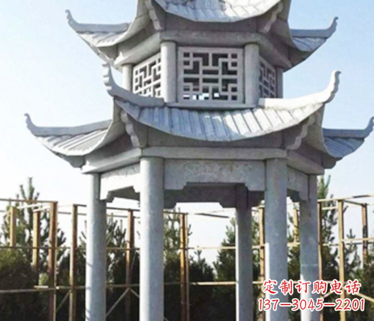 四川双层仿古石凉亭石雕_2