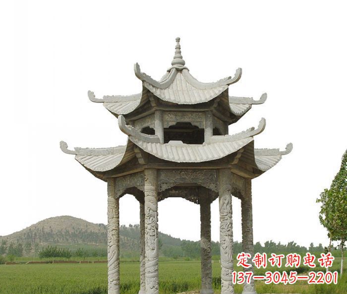 四川双层仿古石雕凉亭