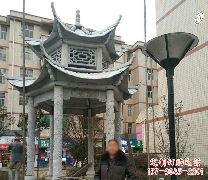 四川双层六角凉亭石雕