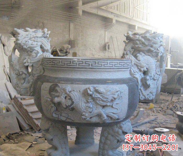 四川寺庙景观龙头水缸石雕