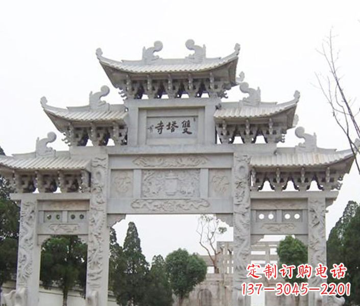 四川寺庙三门牌坊石雕 (2)