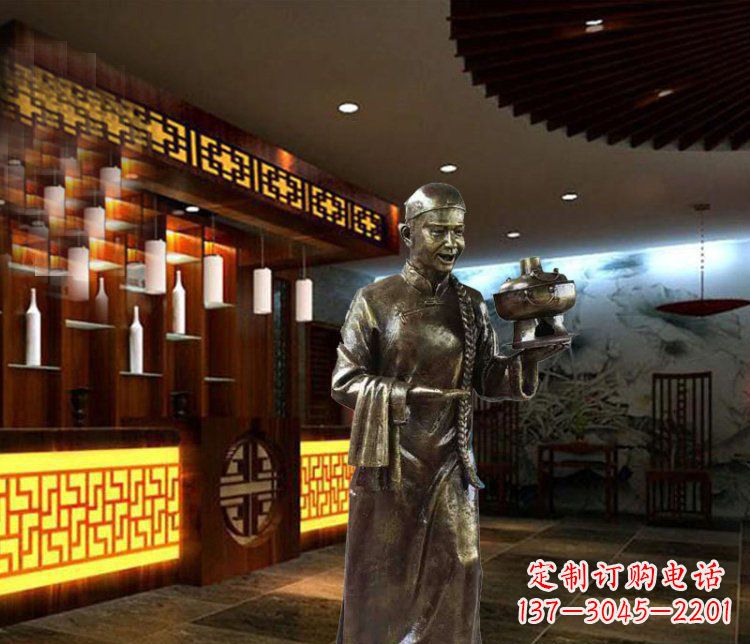 四川铜雕店小二小品人物雕塑