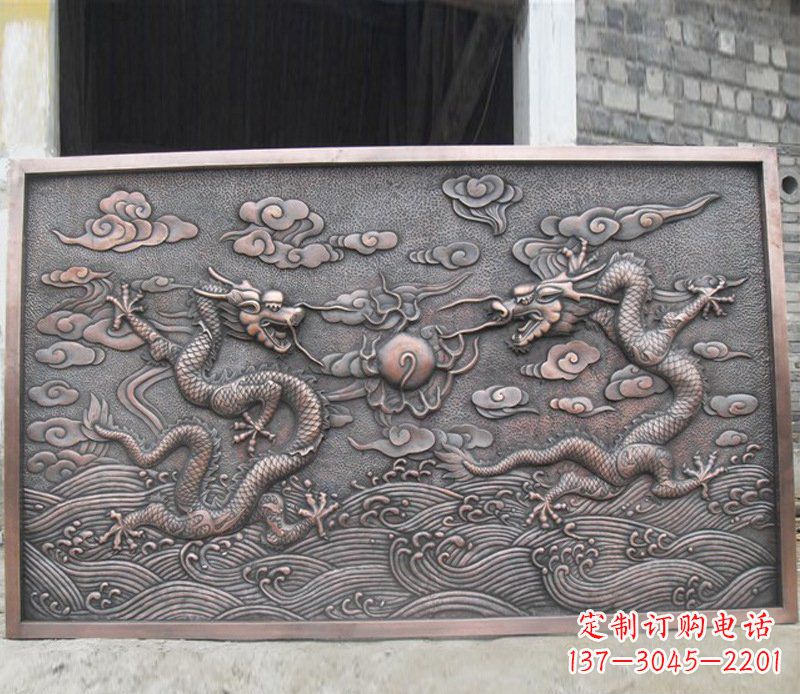 四川铜雕双龙壁画景观摆件