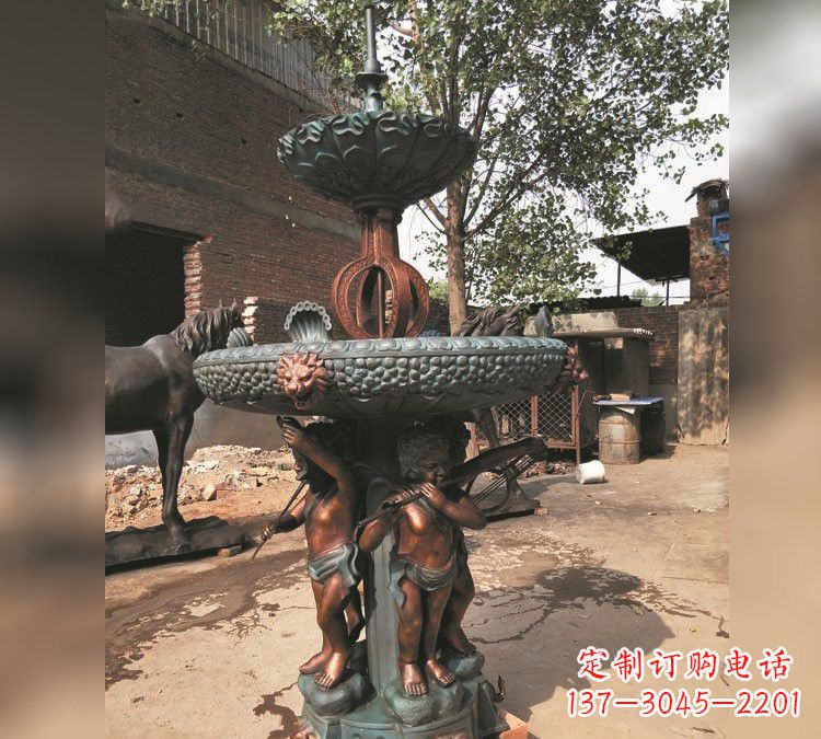 四川铜雕双层西方儿童喷泉
