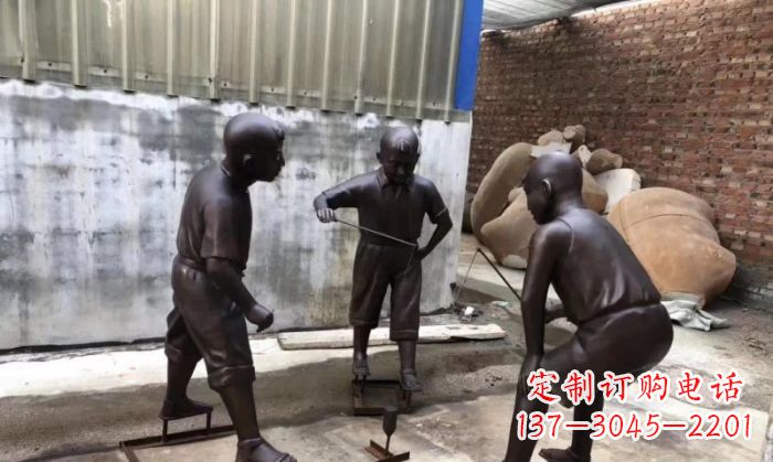四川玩陀螺人物铜雕 (2)
