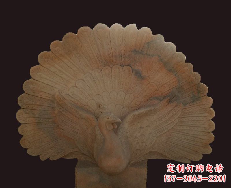 四川晚霞红开屏孔雀石雕