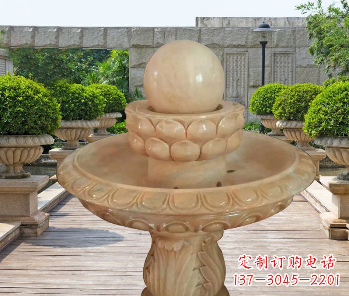 四川晚霞红双层风水球公园喷泉石雕 (2)