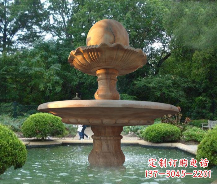 四川晚霞红双层风水球喷泉公园石雕
