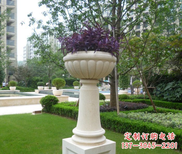 四川小区景观汉白玉花盆石雕 (2)