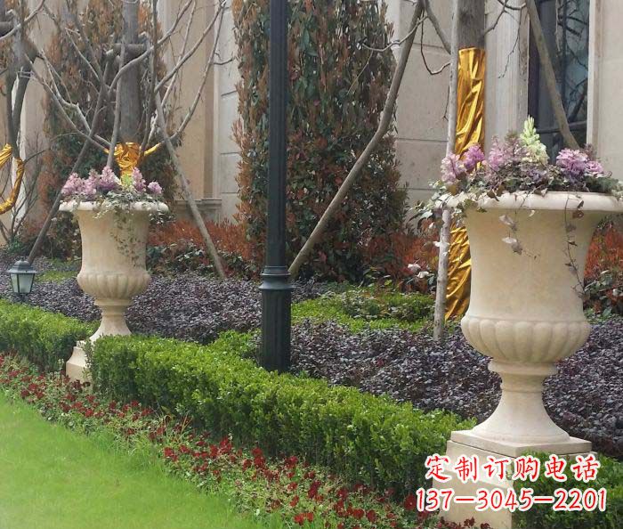 四川小区景观汉白玉花盆石雕