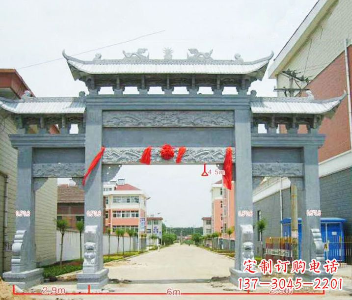 四川小区三门牌坊石雕