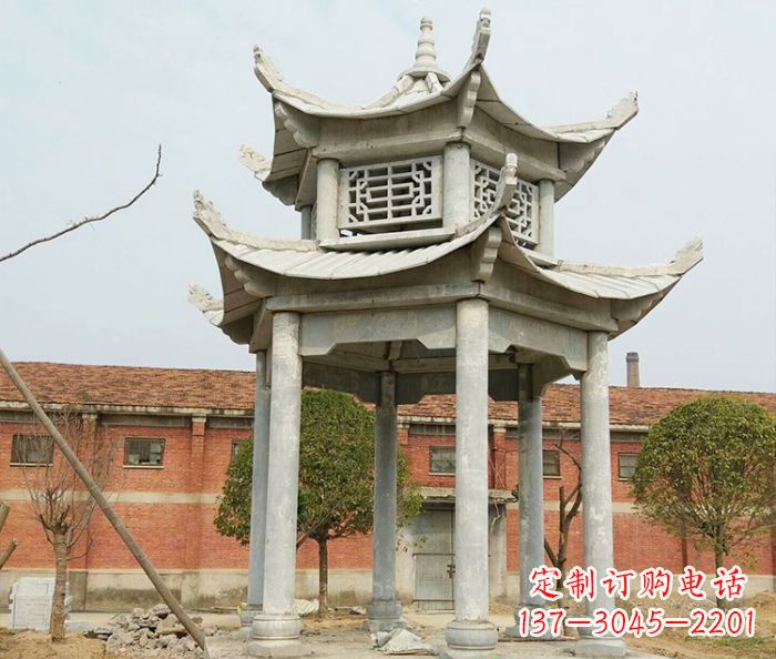 四川园林仿古双层石雕凉亭 (2)