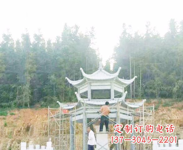 四川园林仿古双层石凉亭景观石雕 (2)