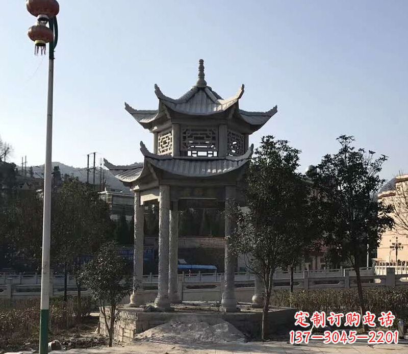 四川园林仿古双层石凉亭景观石雕 (4)