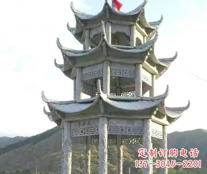 四川园林景观多层凉亭石雕 (3)