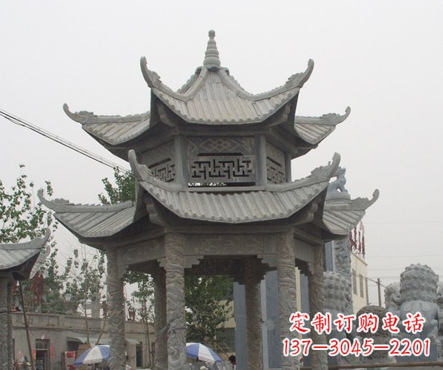 四川园林景观仿古石雕凉亭 (2)