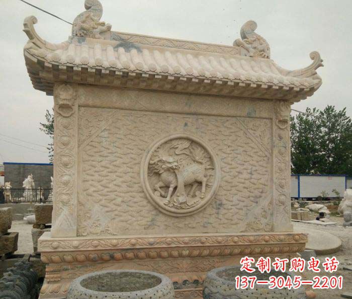 四川园林景观晚霞红石雕影壁