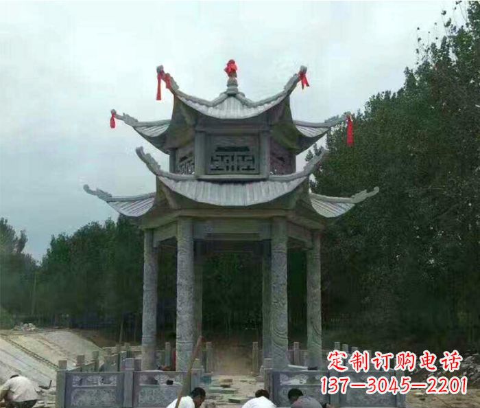 四川园林双层凉亭石雕 (3)