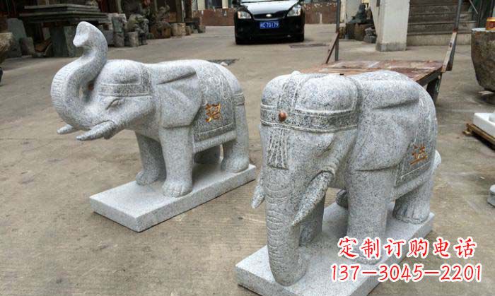 四川招财进宝芝麻灰大象石雕 (2)