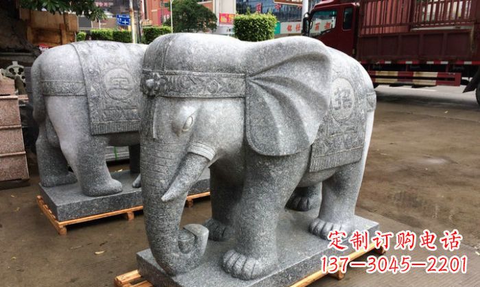 四川招财进宝芝麻灰大象石雕 (3)