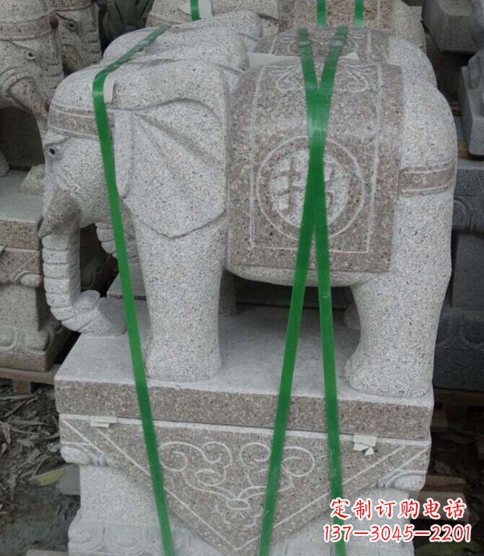 四川招财进宝芝麻灰大象石雕 (4)