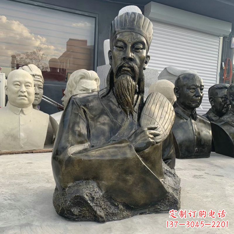 四川诸葛亮半身像-玻璃钢仿铜三国人物古代著名军事家雕像